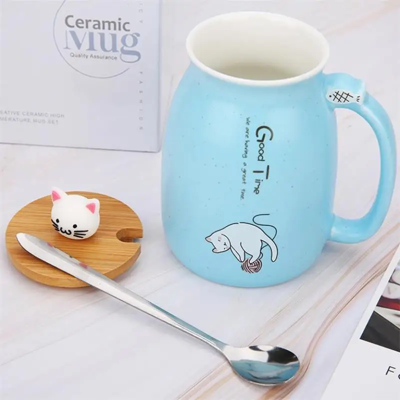 450 мл мультяшная керамическая кружка с котом крышкой и ложкой для молока кофе