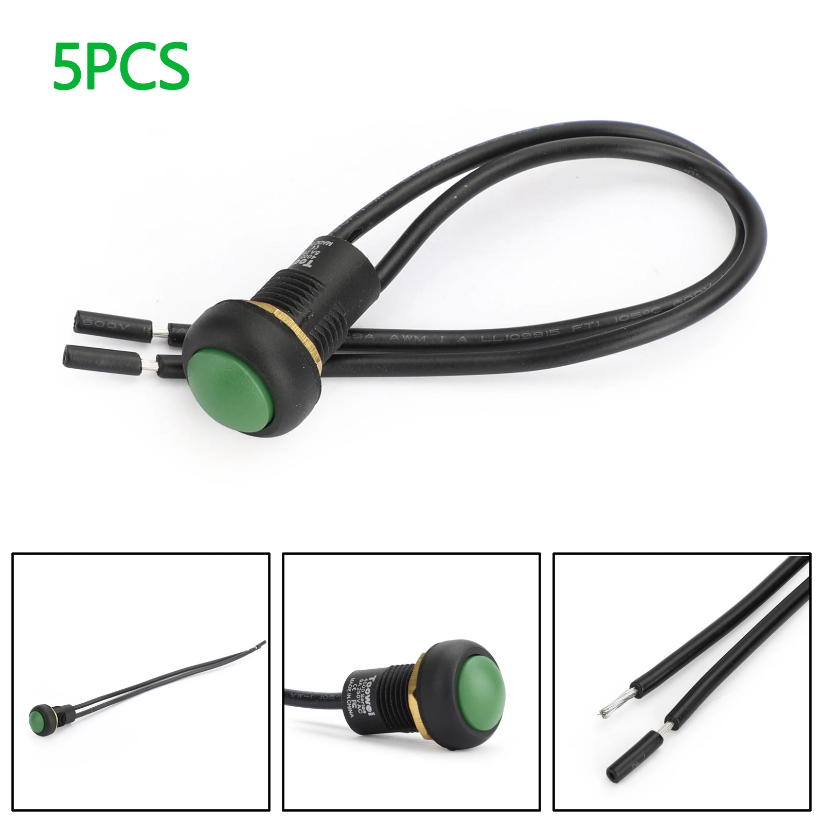 

Areyourshop 5Pcs Waterproof Push Button Switch Self-Locking Industrial Grade w/Wire