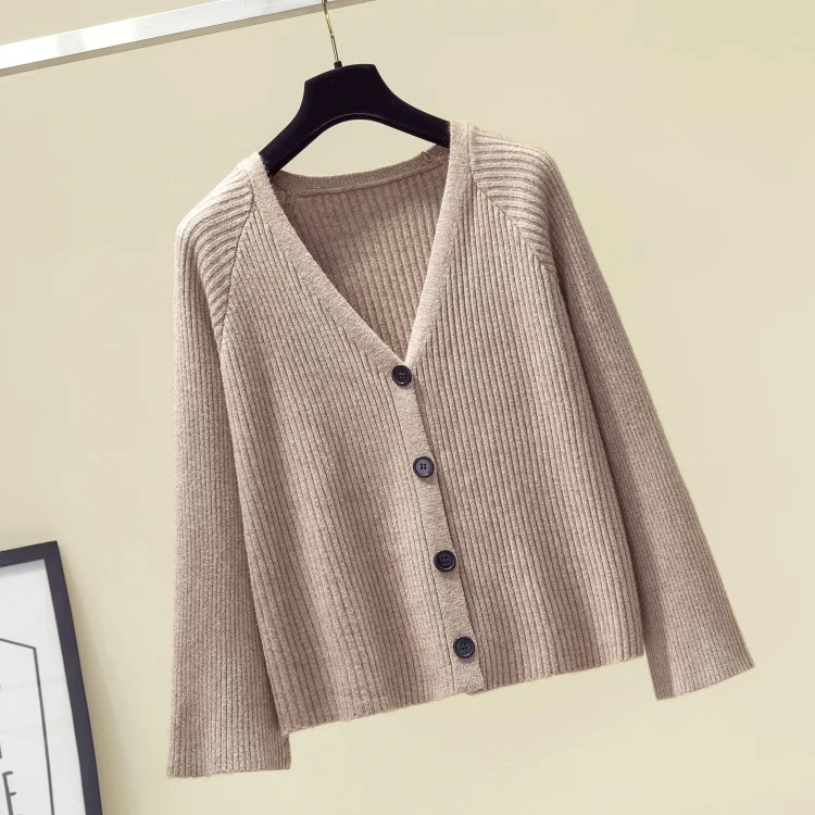 Вязаный кардиган осень длинный рукав v-образный вырез свитера женский корейский