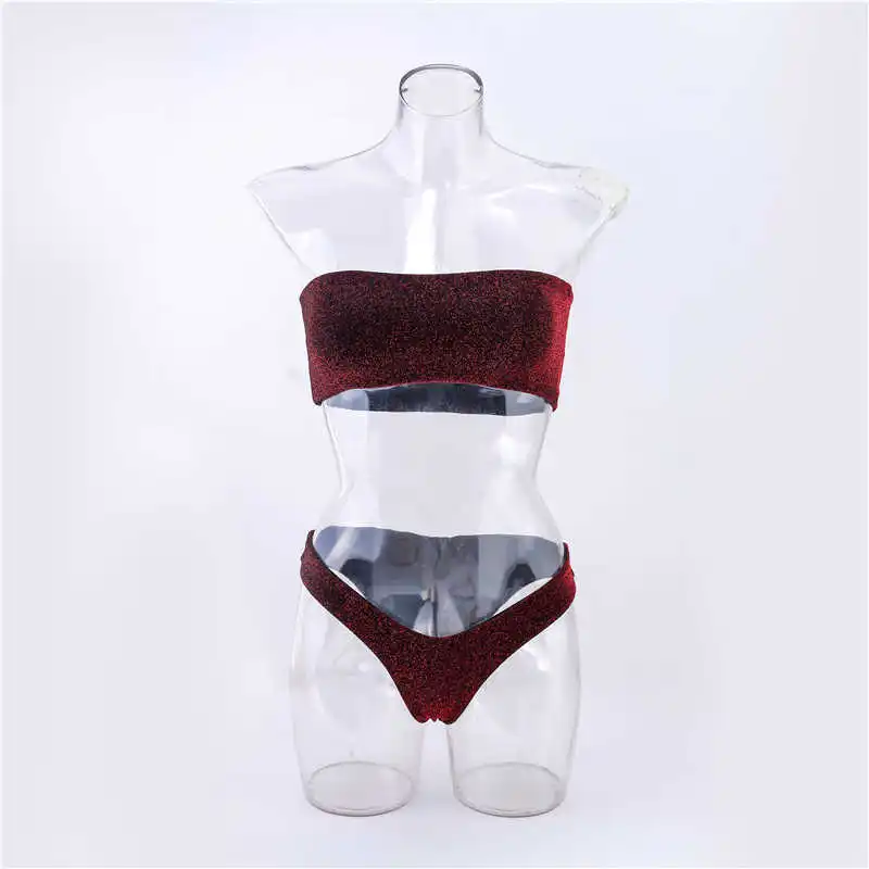 

Mossha Bandeau swimwear women Sexy shiny bikini 2020 High waist swimsuit female High cut bathing suit Summer bathers biquini new