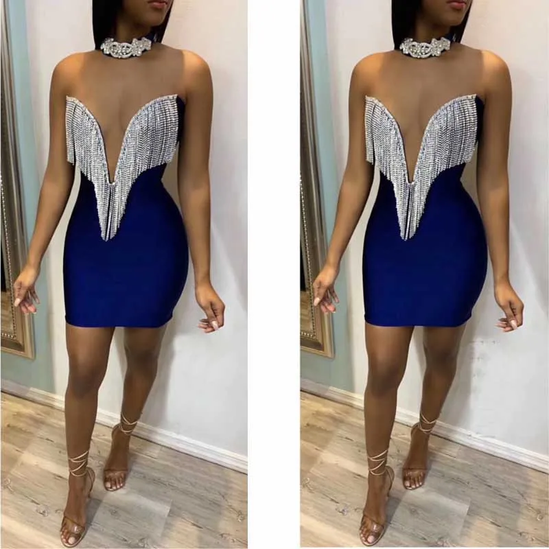 

Wholesale 2019 New woman's dress multiple colour Deep V-neck Spaghetti Strap Sexy celebrity cocktail party Bandage dress