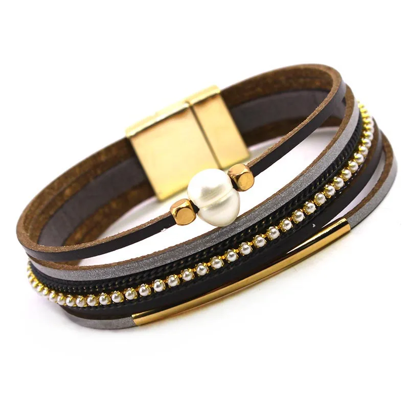 Многослойные жемчужные браслеты D & для женщин металлические шармы модные