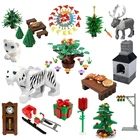 Классические городские игрушки для детей, белый тигр, уличная лампа, рождественский подарок, печи, растения, деревья, города, совместимые строительные блоки, животные
