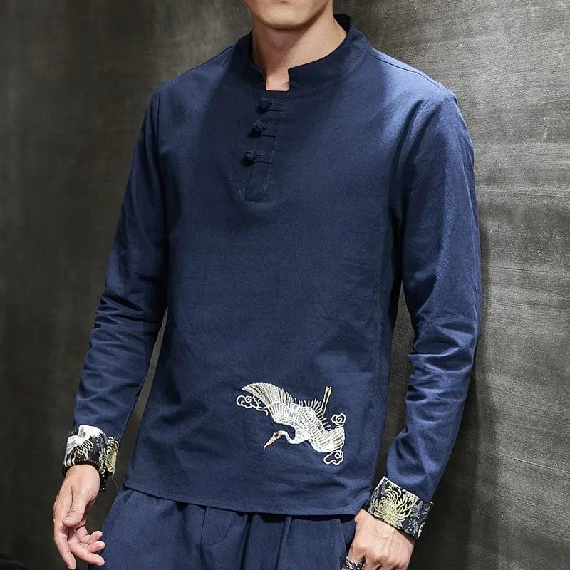 Черный кран с вышивкой и пряжкой мелкой дробленой льняной &quotМандарин&quot Кун-фу