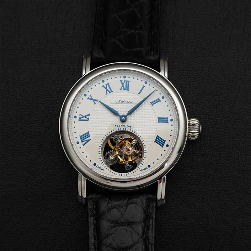 Мужские часы с сапфировым циферблатом, s Tourbillon,, ST8000(818,900), Move, мужские механические наручные часы из крокодиловой кожи, Лидирующий бренд - Color: Blue White Black