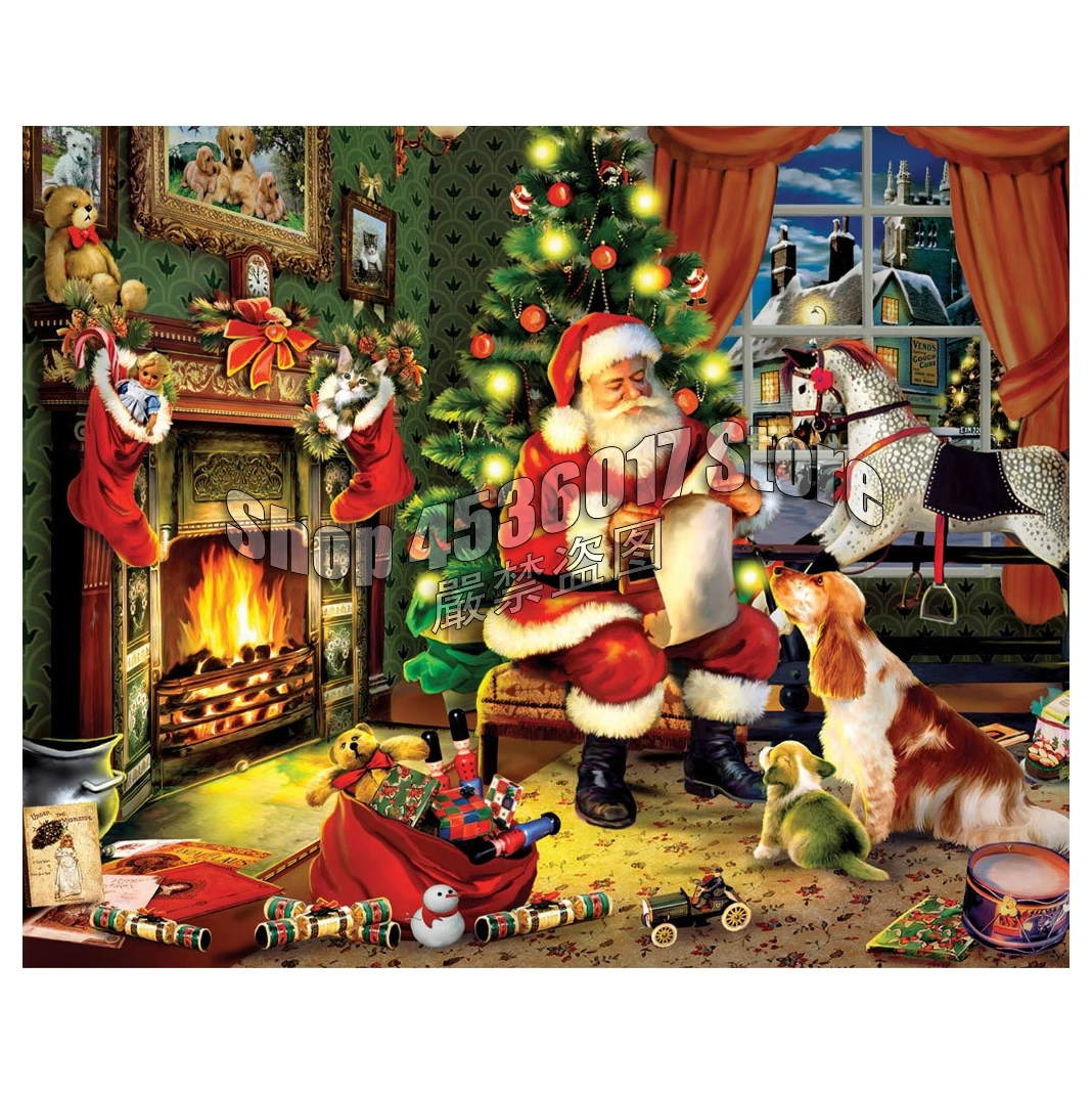 

Алмазная 5d мозаика «сделай сам» с Санта-Клаусом и собаками, полноразмерная алмазная живопись, вышивка крестиком, Рождественская вышивка