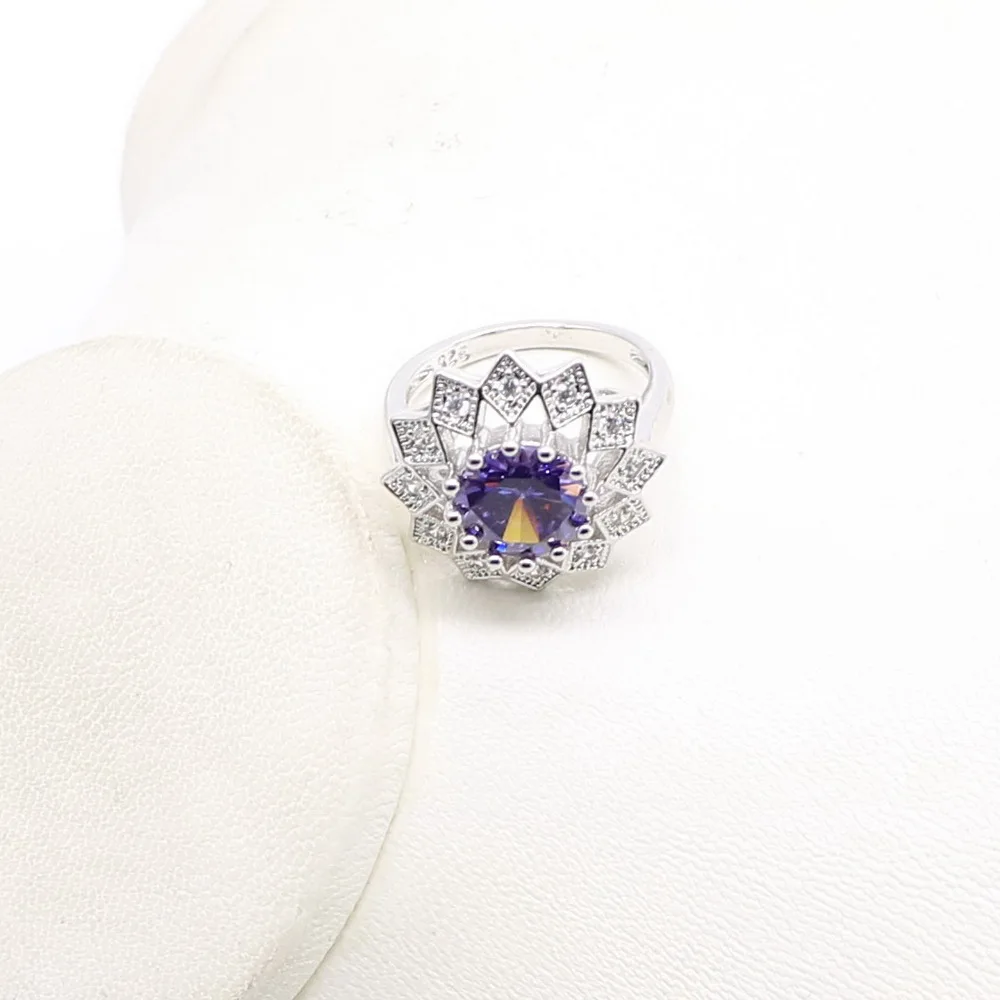 

Purple Zircon Silver 925 Bridal Jewelry Sets For Women Necklace Earrings Ring Pendants For Wedding Gift