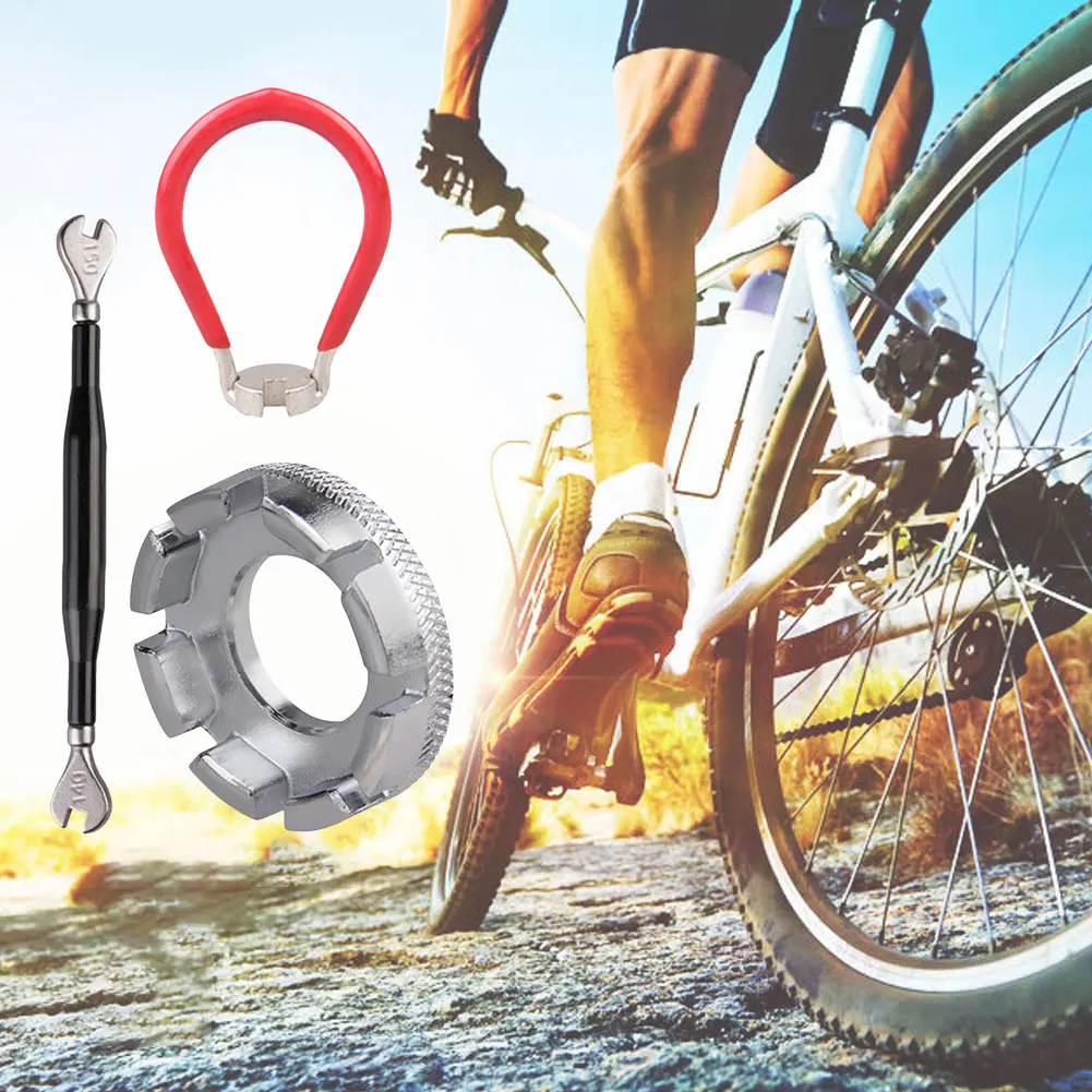 

Bike Spoke Wrench Kit,Bicycle Wheel Wrench Spoke Tool Tyre Lever Valve Remover Forged Steel Bike Rim Correct Tool