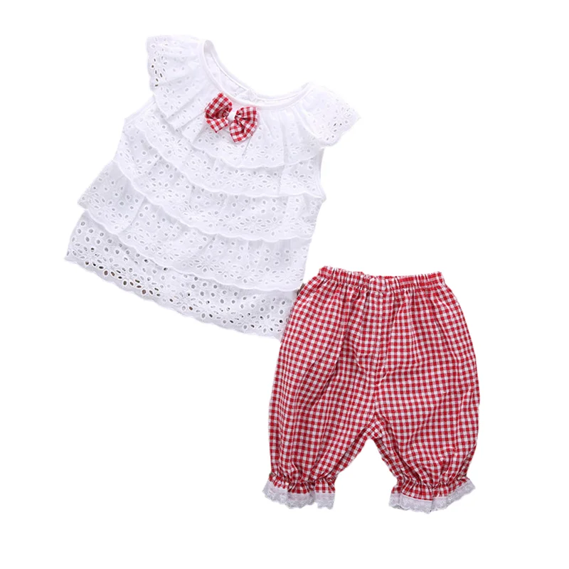 Комплекты одежды для маленьких девочек Летняя мягкая кружевная блузка с рюшами и