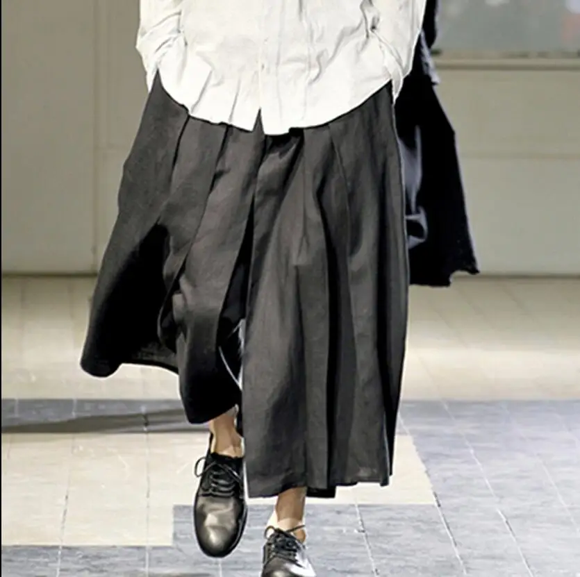 

Size Men Lager Clothing Free Shopping Men's Stage Show Pleated Wide Leg Casual Trousers Cropped Culottes / 27-44