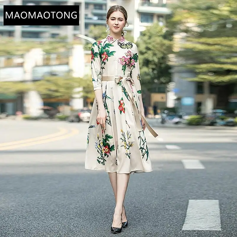 

Women's Clothing Women's Clothing Fashion Runway Dress Spring Summer Women's Dress Floral-Print Elegant Lace Up Dresses