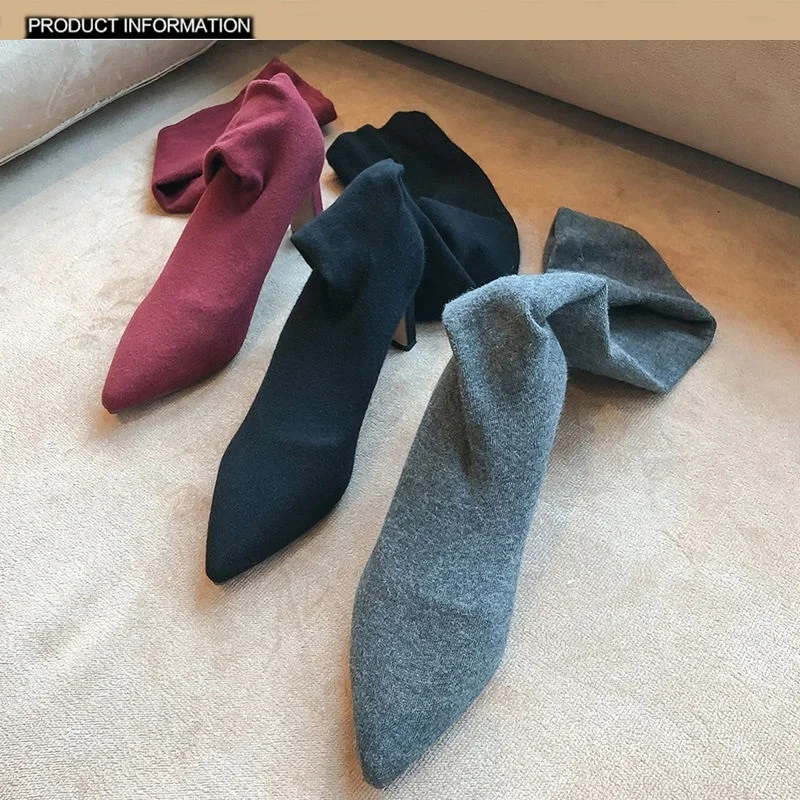 Эластичные шерстяные сапоги выше колена женские носки черные длинные облегающие