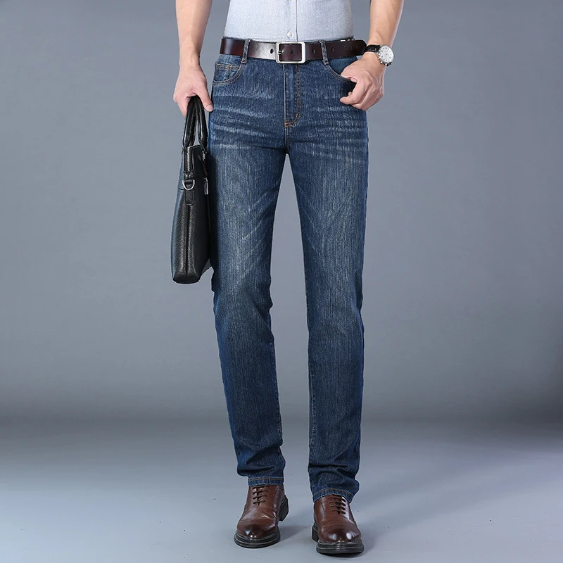 Autumn Men's Jeans Straight Business Loose Pants Middle-Aged Men's Elastic Casual Pants