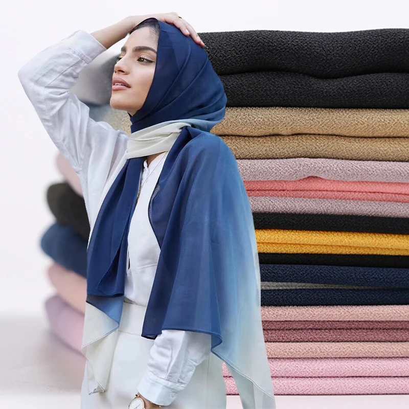 Женская шифоновая шаль с эффектом омбре шарф хиджаб градиентом малайзийский