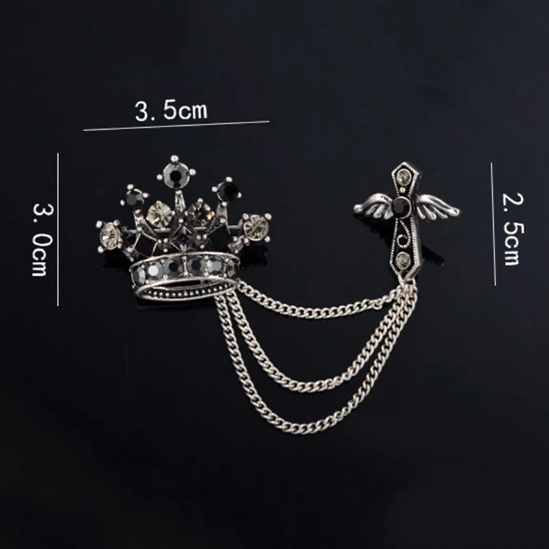 

Angel Wing Cross Crown Brooch Lapel Pin Mens Windbreaker Suit Boutonniere Badge Brooches For Men Women Broches Chain Tassel