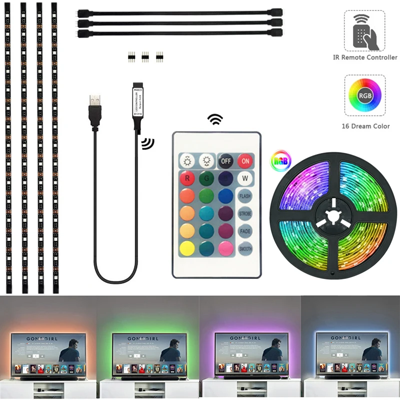 

ColorRGB, Diode TV Backlight , USB Powered LED strip light ,RGB5050 1M 2M For 24 Inch-60 Inch TV,Mirror,PC, IR controller