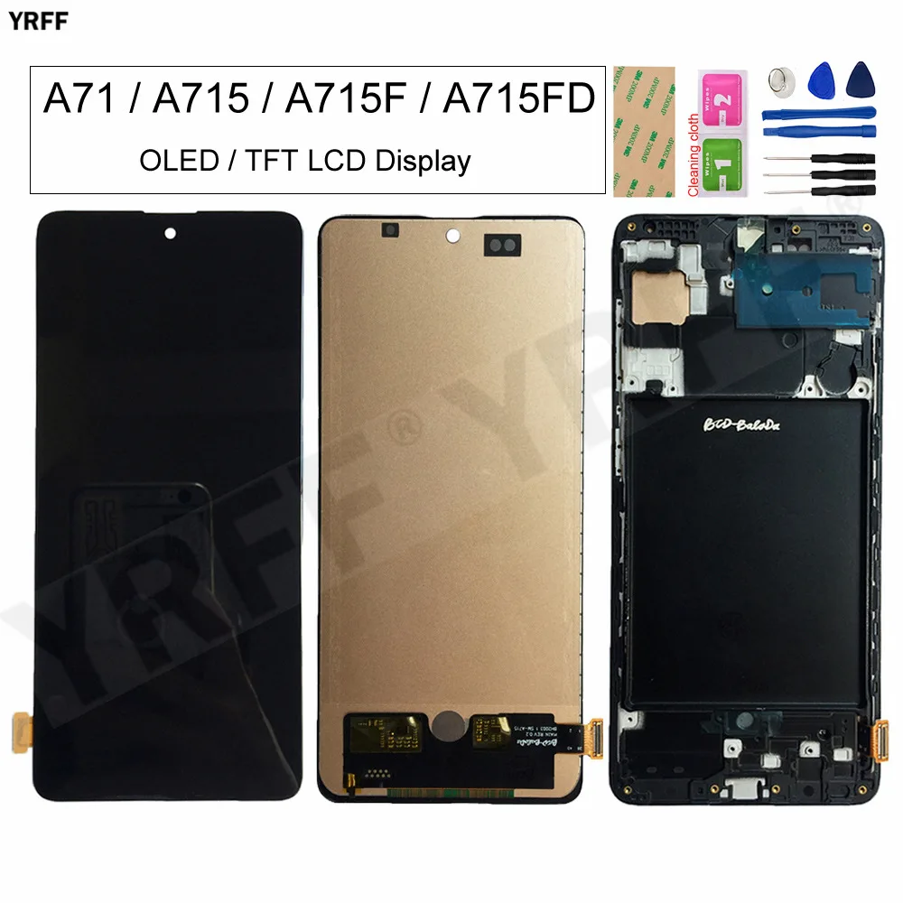 

ЖК-дисплей с рамкой для Samsung Galaxy A71 A715 A715F A715FD, сенсорный экран с дигитайзером в сборе, запасные части, бесплатная доставка