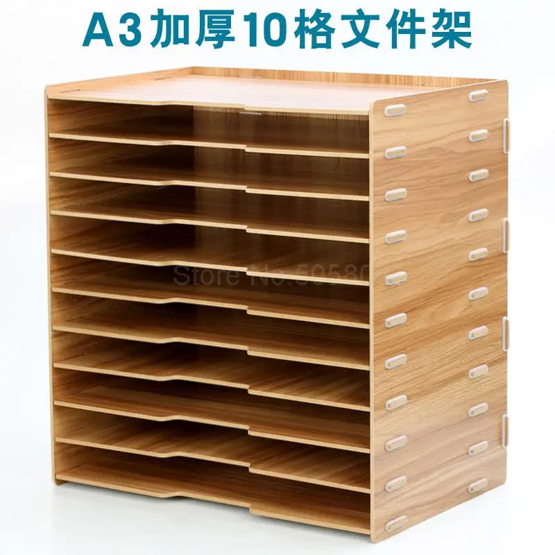 Wooden A3 multi-layer file holder Office A4 paper information frame printer storage folder data rack | Дом и сад
