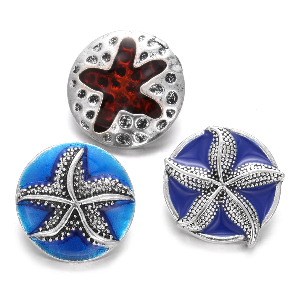 6 шт./лот Новые 18 мм кнопки ювелирные изделия со стразами Морская звезда