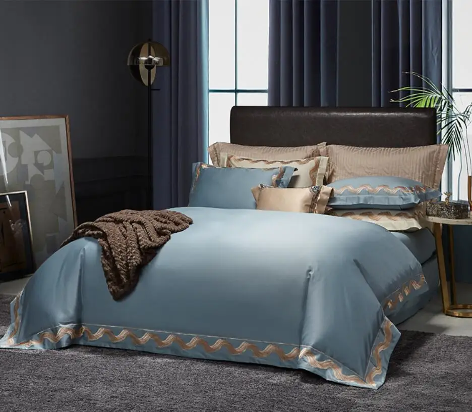 

4/6Pcs Bedding Set Luxury Egyptian Cotton Queen Size Solid Embroidered Sheet Bed Linen Euro Duvet Cover Quilt