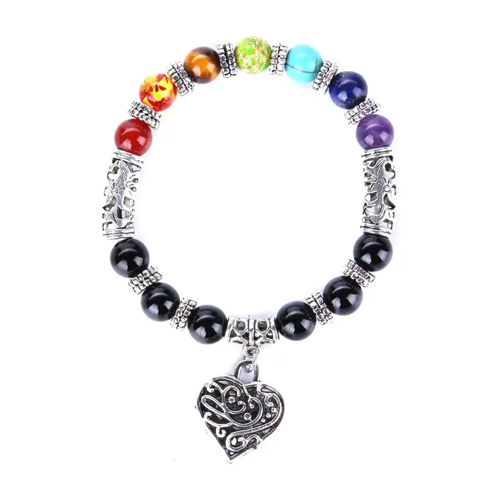 

SHOW NICE Jewelry 8 10mm Natural Stone Beads Yoga Balancing Reiki Healing 7 Chakra Heart Bracelet