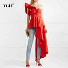 Женская Асимметричная рубашка VGH, элегантная рубашка с косым воротником, рукавом-бабочкой и оборками, ажурная рубашка с высокой талией и рюшами, в женском стиле