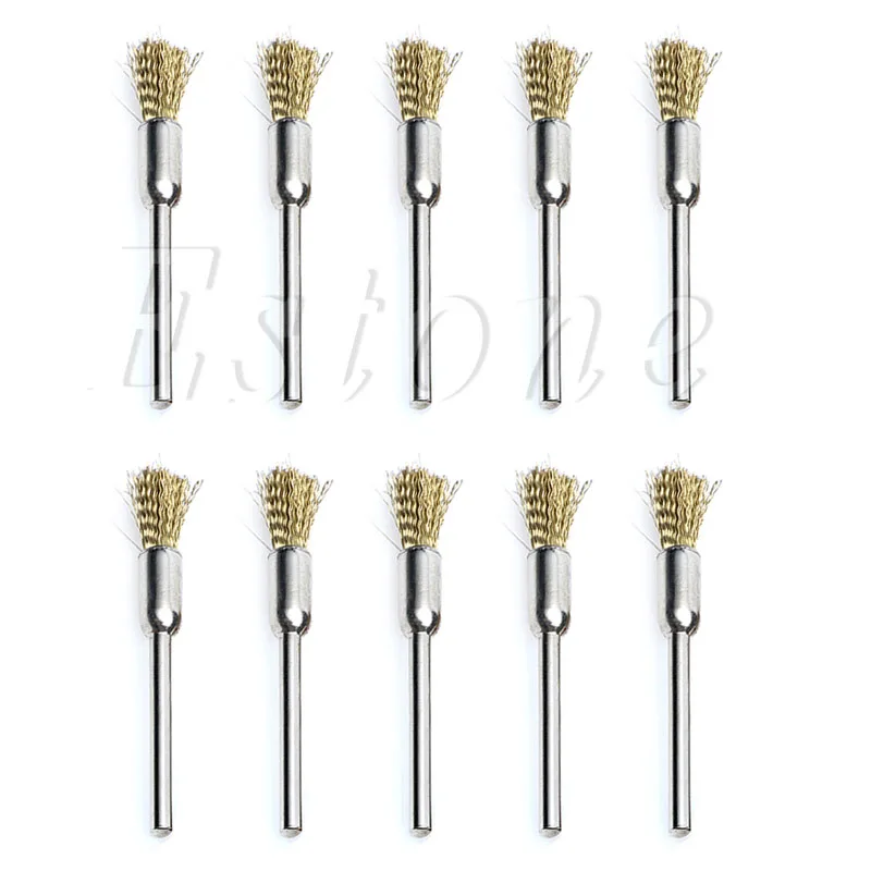 

10pc Mini Wire Brush Brushes 3mm x 5mm Brass Cup Wheel for Grinder or Drill