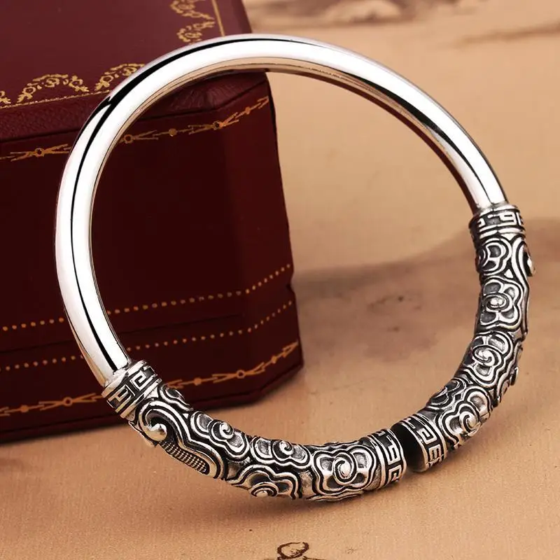

Golden Cudgel Bracelet Men's Sterling Silver 999 Domineering Retro with Opening Sun Wukong Qi Tian Da Sheng Xiangyun Silver Brac