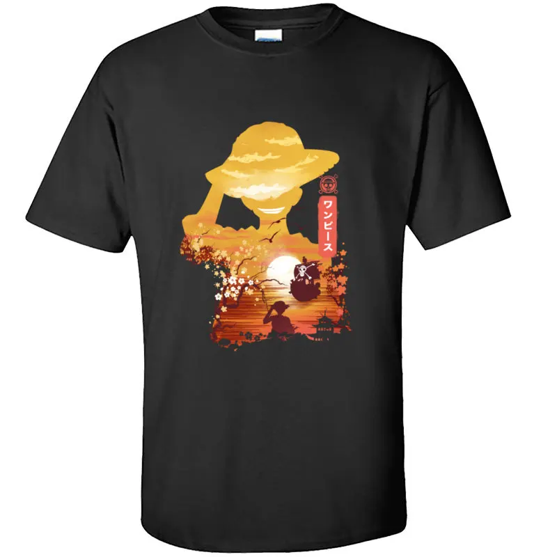 Футболка Luffy с силуэтом новинка мужские футболки закатом лодкой пляжем 100% хлопок