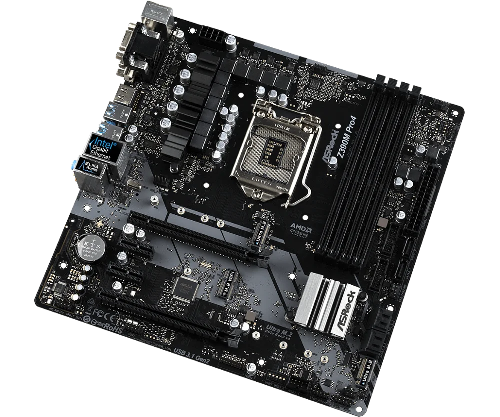 ASRock Z390M Pro4 для Intel LGA 1151 разъем SATA3 Ultra M.2 интерфейс USB 3 1 тип A + C DDR4 Micro ATX десктопная