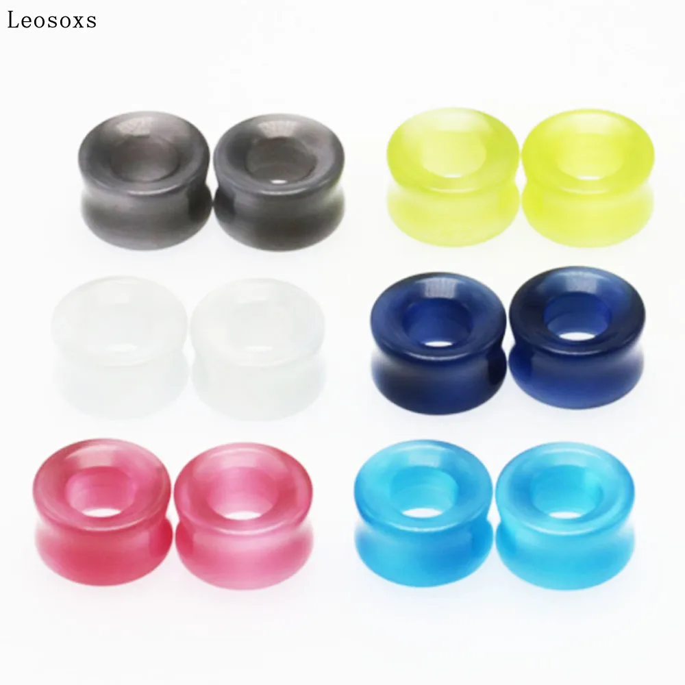 

Leosoxs 2pcs European and American New Hollow Stone Ear Expander Wide Stick Human Body Piercing Jewelry Six Colors 6mm-16mm