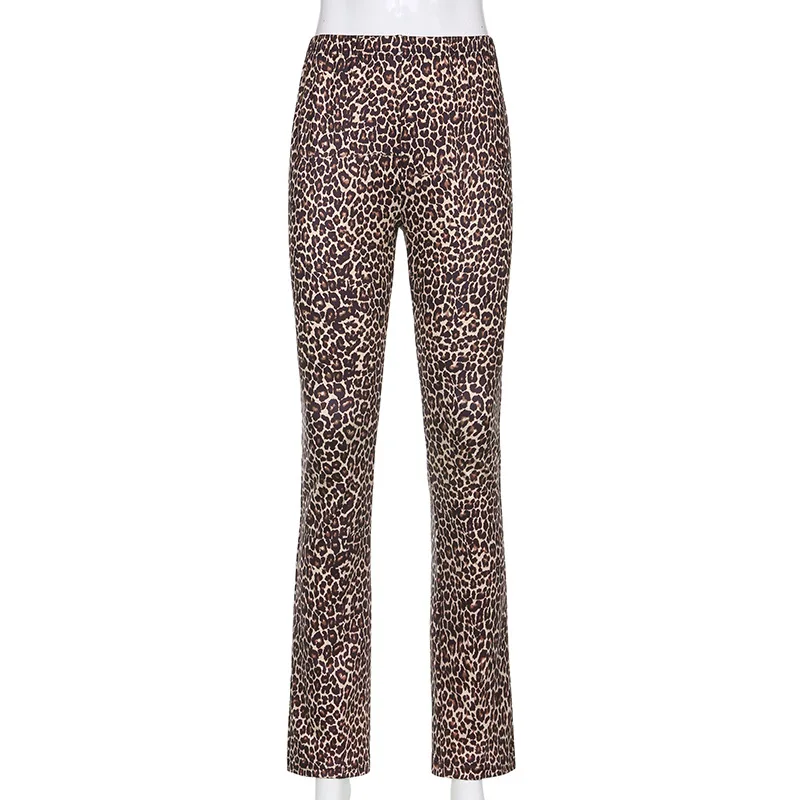 

2021 Spring Autumn Women Leopard Y2K Joggers High Waist Flare Pants Double Layer Mesh E Girl Aesthetic Trousers Female Sweatpant
