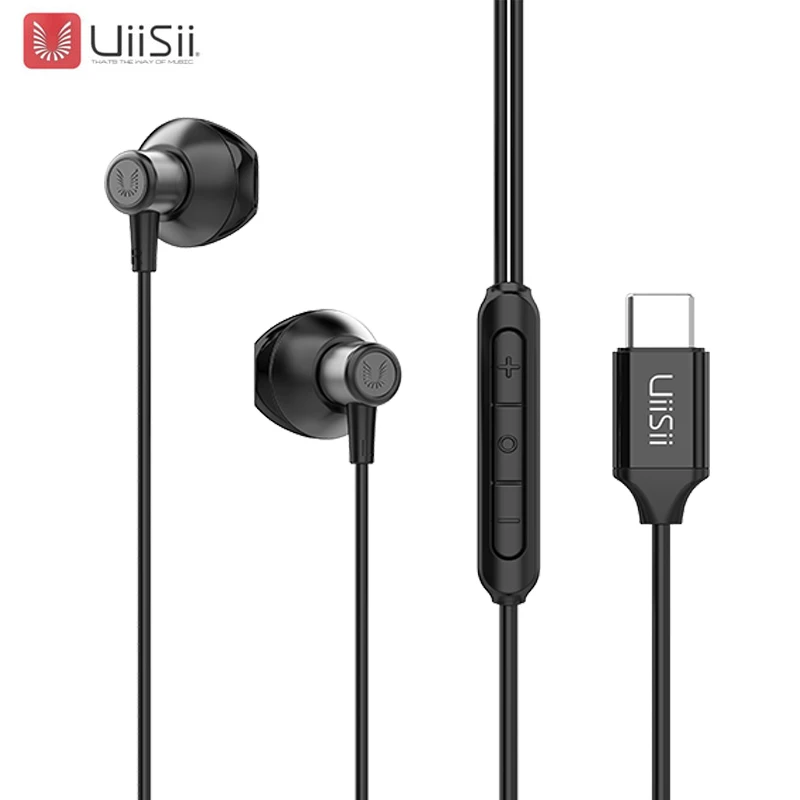 UiiSii Новые usb type-C игровые музыкальные наушники C12 динамические наушники для huawei Xiaomi Meizu Phone - Цвет: Черный