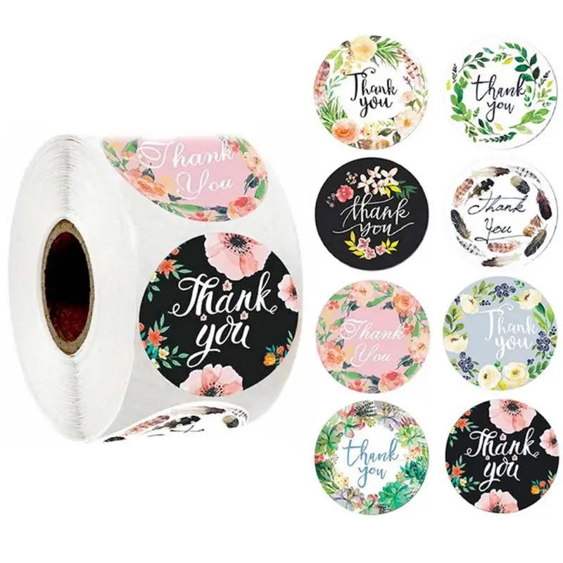 

500pcs 8 Designs Flower Thank You Stickers Wedding Favors Party Handmade Scrapbooking Gift Packaging Seal Labels