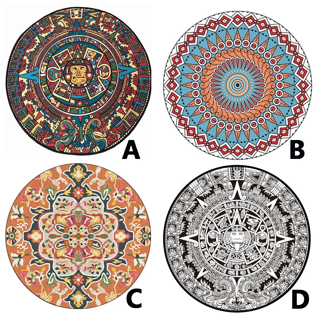 Personality Luxury European Mandala Flower Series Round Carpets for Room Computer Chair Area Rug Creative Carpet Durable Cozy | Дом и сад