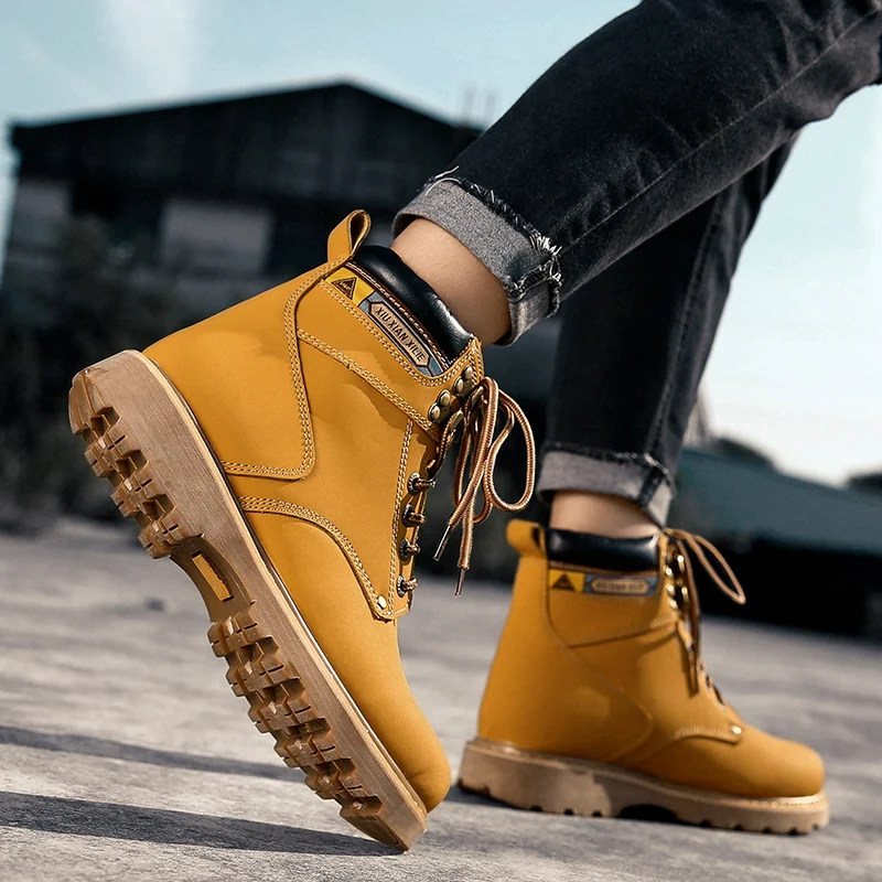 Мужские кожаные ботинки мартинсы брендовая Зимняя мужская обувь теплые зимние