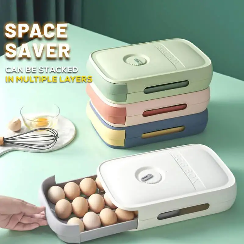 

New Drawer Type Egg Storage Box with Lid Refrigerator Egg Tray Containers Egg Drawer Organization Eggs Holder Dispenser Racks