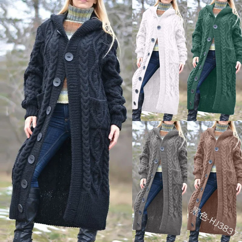 

New Womens Sweater Knitted Jacket Thickened Long Solid Hooded Cardigan for Women Oversized Cardigan