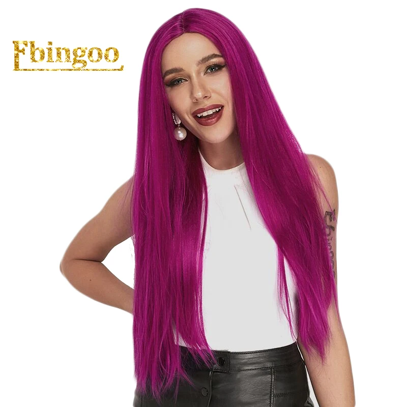 Purple Ebingoo черный оранжевый розовый фиолетовый желтый парик длинные прямые Futura синтетические парики на кружеве для женщин Peruca средняя часть 26 дюймов - Цвет: Purple