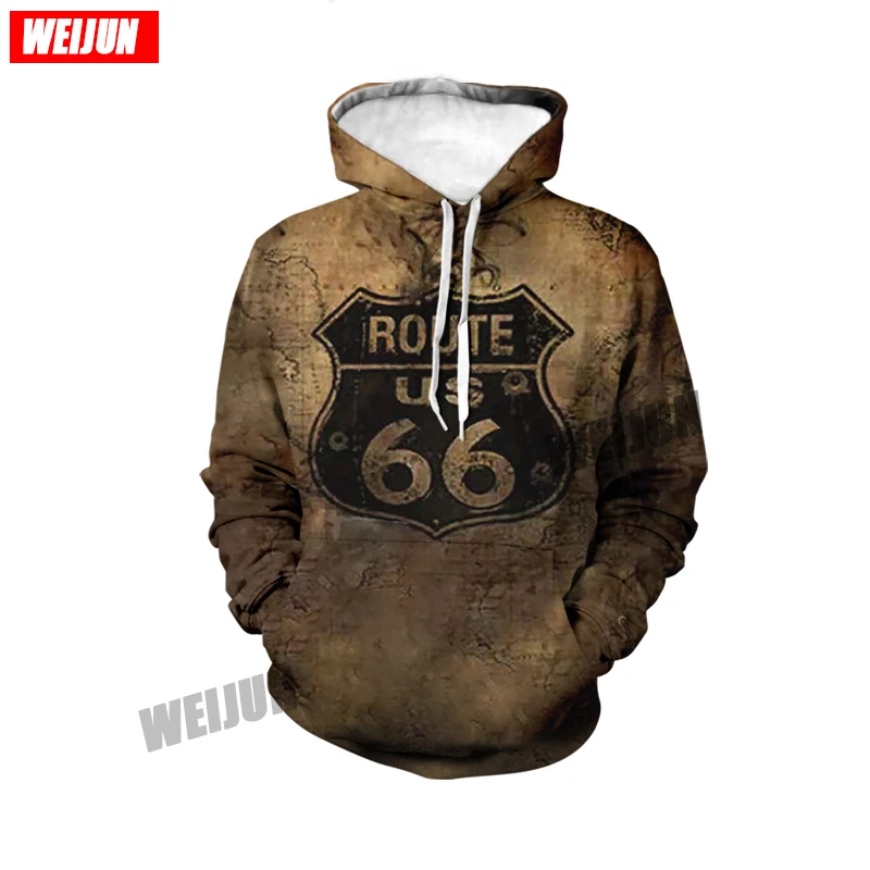 

Hip Hop Hoodies Highway 66 3D Print Funny Hooded Sweat shirt Men Casual Pullover American Streetwear