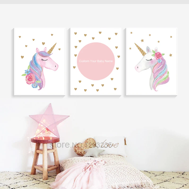 Печать на заказ с именем Единорог детская настенная живопись холст постеры
