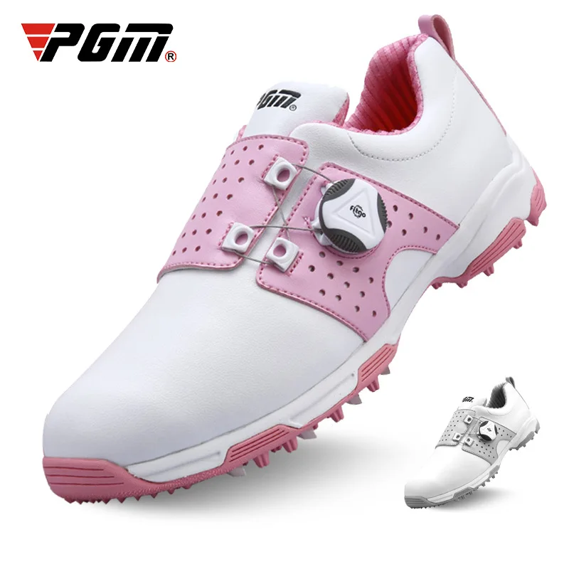 Pgm Golf Shoes Womens Lightweight Knob Buckle Shoelace Shoes Waterproof Breathable Sneakers Ladies Non-Slip Trainers Shoes