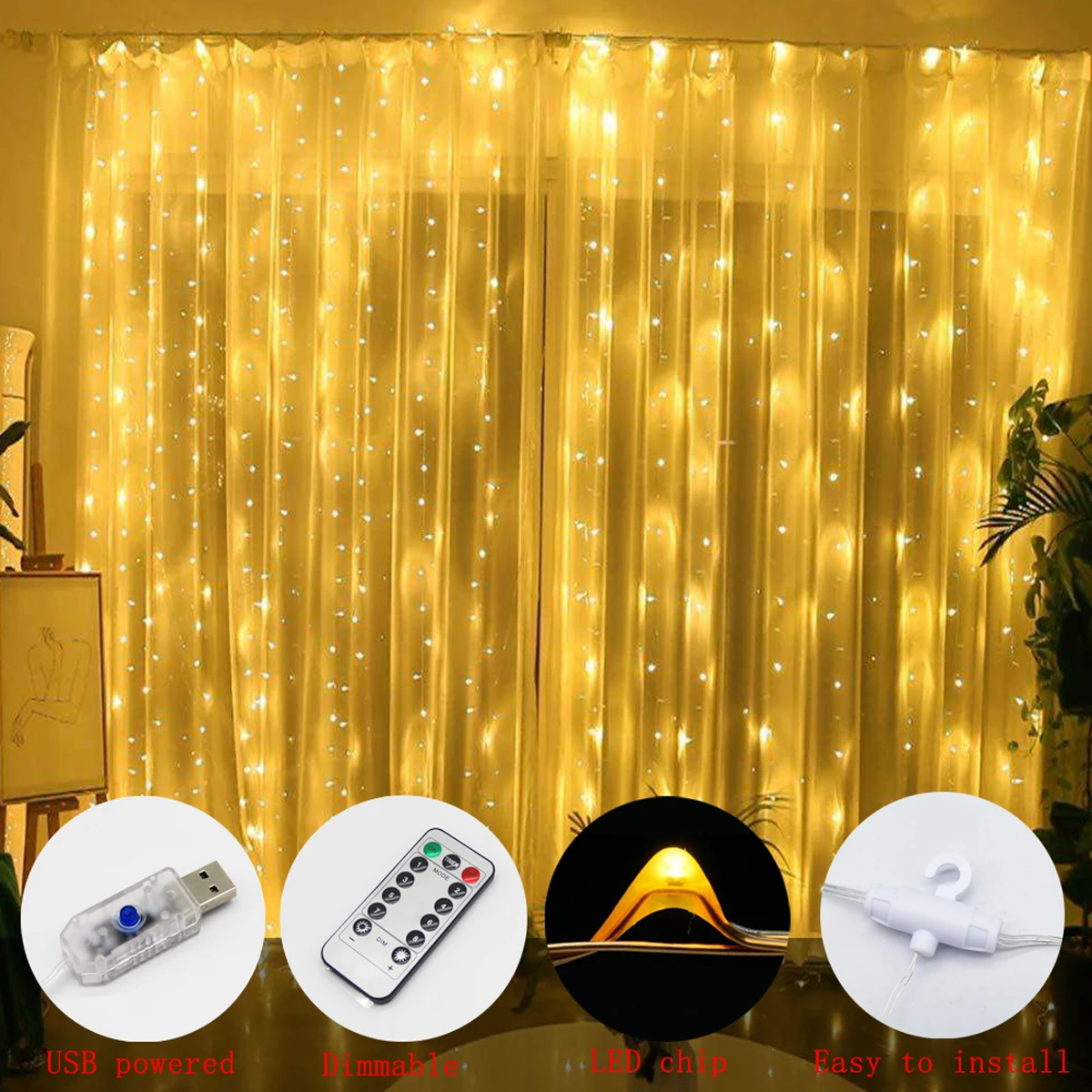 

SUMBULBS LED String Lights with Remote Control DC 5V USB Wedding Garland Curtain Lamp Holiday For Indoor/Outdoor Decoration