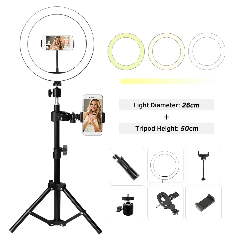 

26cm selfie Fill LED Ring Light photo Photography Lamp Live Stream Makeup YouTube Video with 50cm Tripod Stand studio ringlight