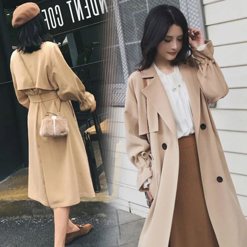 Женское длинное пальто в британском стиле свободное и удобное двубортное 2019 |