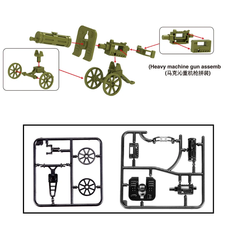 Военная пушка MOC WW2 военная гаубиватель зеленый тяжелый пулемет игрушки