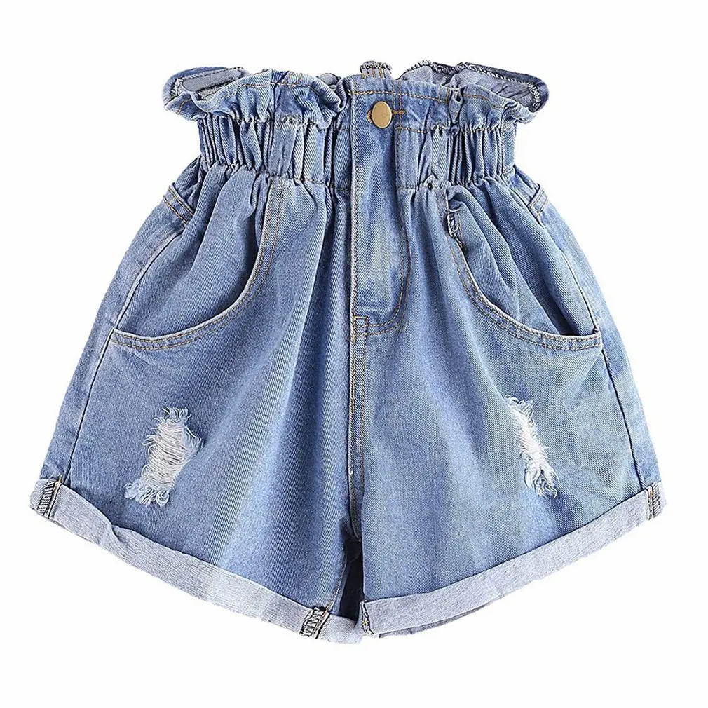 

Fashion Ripped Hole Fringe Denim Shorts Women Casual Summer Pocket Jeans Shorts High-waisted Girls Students Shorts
