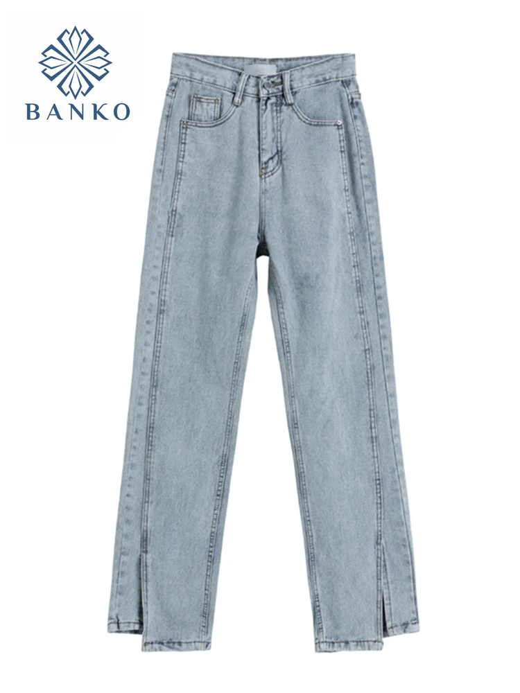 

2021 прямые брюки, уличная одежда, винтажные джинсы с завышенной талией, женская модель, полная длина, корейские шикарные ковбойские джинсовы...