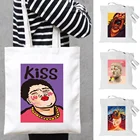 Женская сумка через плечо с забавным рисунком, сумки для покупок из хлопчатобумажной ткани, многоразовые сумки для продуктов, дорожные сумки, сумка-тоут