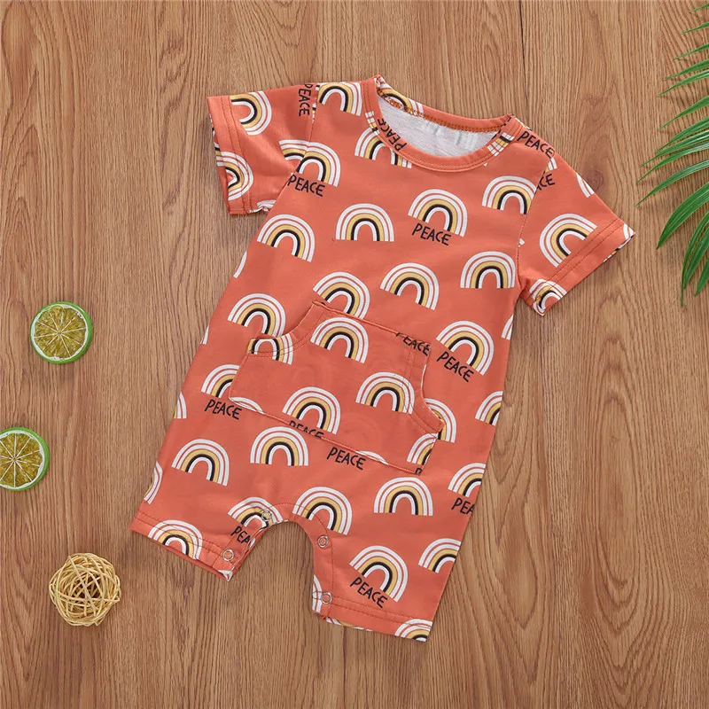 

Summer Newborn infant baby boy girls Rainbow Printed Romper Short Sleeve Jumpsuits clothing 0-18M